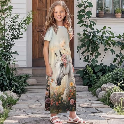 Girls Casual Maxi Dress with Pockets Short Sleeve Summer Dresses3
