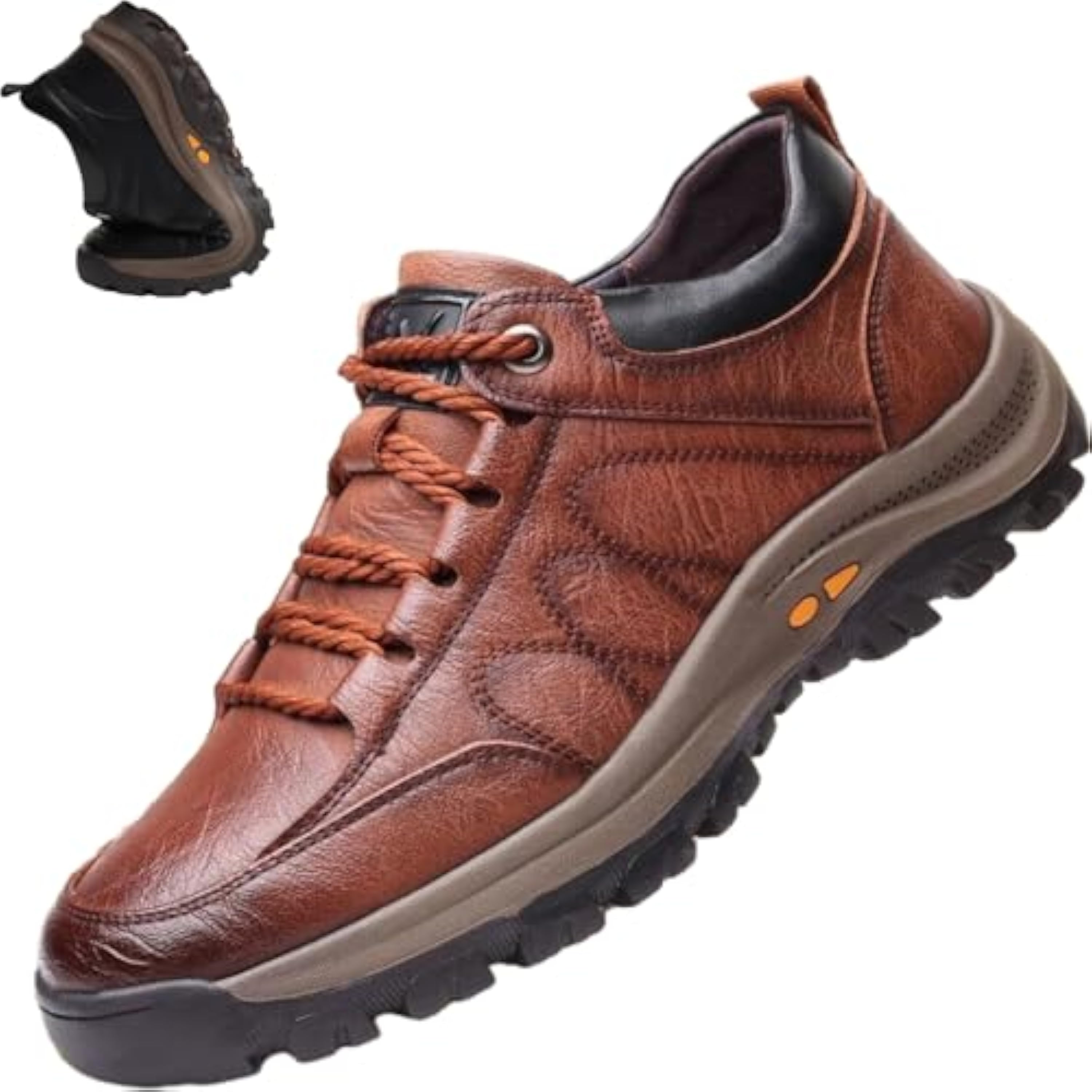 HOUXIANDOU Zapatos Casuales De Cuero para Hombre con Costuras A Mano, con Soporte para El Arco y Antideslizantes (Marrón,41)