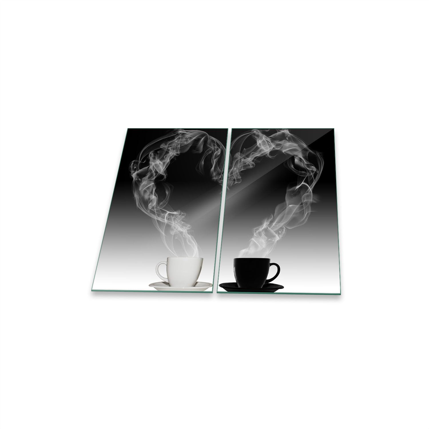 Herdabdeckplatte Abdeckung Ceranfeld Abdeckplatte Schneidebrett 2-Teilig 60x52 Herz Kaffee Schwarz Spritzschutz Glasplatte Ceranfeldabdeckung Herdschutz Sicherheitsglas Glasschneidebrett 2x30x52