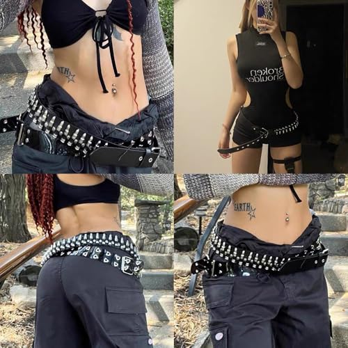 Y2k Punk Belt for Women & Men, Gothic Metal Chain Waistband Dark Aesthetic Belt for Jeans, Grunge Alternative3
