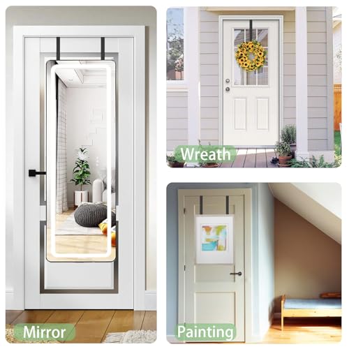 JXYT Over The Door Mirror Hanger,Height Adjustable Doors Mirror Hanger,Comes with Metal Screwdriver+Sticker-Fits Door Depth 1.77 Inch (Black, 5 Height Adjustable with Screwdriver + Sticker)