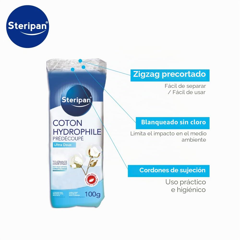 Steripan - Algodón Hidrófilo Dermatológico Precortado - 1 Unidad de 100 g