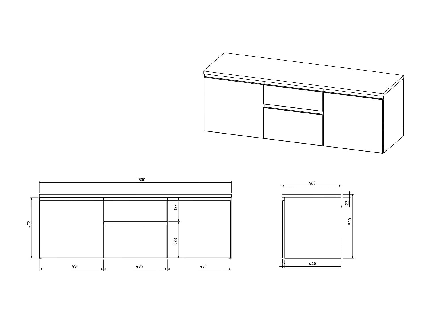 Vente-unique - Mobile sotto lavabo sospeso 150 cm Grigio - JIMENA II