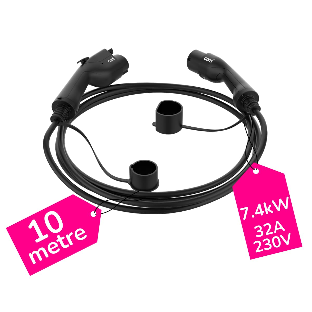 Cord Type 1 EV Charging Cable, 10 Metre, 230V 32A 7.4kW, Single Phase, Type 2 to Type 1, Black โ image 1