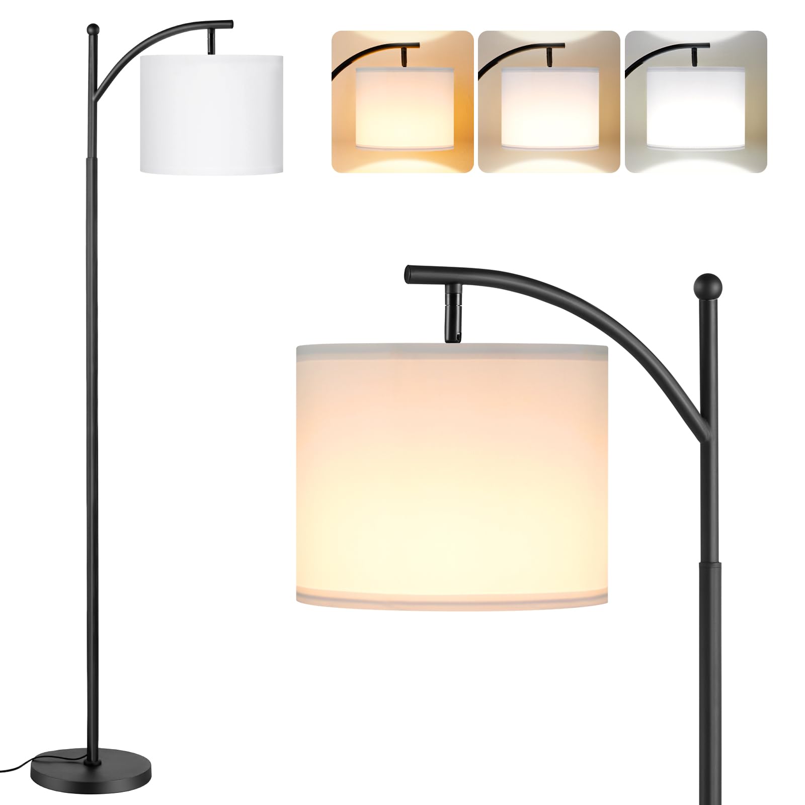 Lámpara de pie de arco para salón y dormitorio de 60 pulgadas con luz ajustable 8