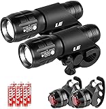 LE LED Bike Light Set, Zoomable Bicycle Headlight, Cycling Taillight, 200lm, 3 Lighting Modes, Front Rear Light Set, AAA Batteries Included