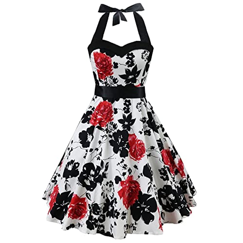 Robe taille haute imprimée avec col suspendu pour une silhouette fluide