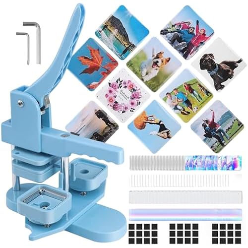Square Magnet Button Maker Kit - Holographic Film 2'' x 2'' Button Press Machine with 100 Set Fridge Magnet Making Supplies(Metal Cover, Film, Back Inserts), for Craft, Home, Small Business