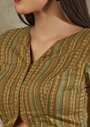 Image of Yellow Cotton Ajrakh Printed Blouse MD-0028-YLLW
