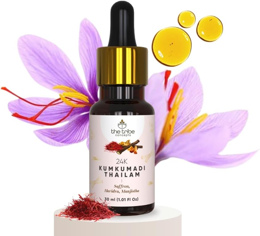 The Tribe Concepts 24K Kumkumadi Thailam Enriched With Saffron Haridra & Manjistha- Chemical Free & Natural - 30 ml