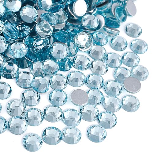 Image of 288 Pieces SS30 /6.4-6.6mm Flat Back Crystal Rhinestones Round Gems for Nail Art,Ice Blue