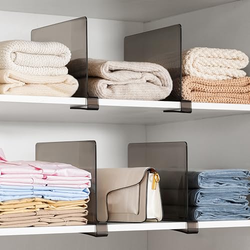 Image of HBlife 8 Pack Grey Shelf Dividers, Vertical Purse Organizer for Closet Perfect for Sweater, Shirts, Handbags in Bedroom and Kitchen, Adjustable Acrylic Bookshelf for Organization