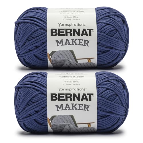 Image of Bernat Maker Navy Yarn - 2 Pack of 250g /8.8oz - 72% Cotton 28% Nylon - #5 Bulky - 290m /317Yards - for Knitting, Crochet and Amigurumi