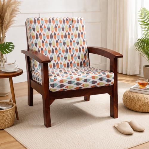 Image of STITCHNEST 'Contour Fit Series' Stretchable Printed Wooden Sofa Cover (Pack of 2) - Elastic Wooden Chair Cover | Wooden Sofa Seat Cover | Size - 20-21 x 20-21 x 3-5 in