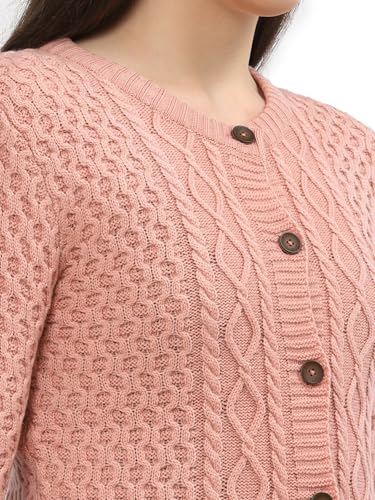 Image of Kalt Women Sweater for Winters Woolen Acrylic Full Sleeve Round Neck Cable Design Cardigan Sweater