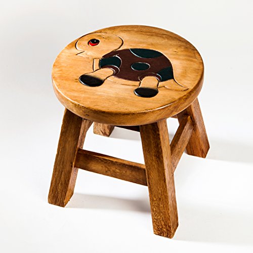 Tabouret / chaise robuste pour enfants, en bois massif, avec motif tortue, hauteur d'assise : 25 cm Cover