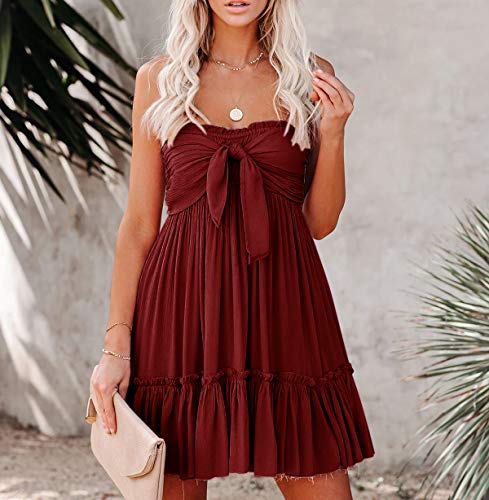 R.Vivimos Women's Summer Cotton Boho Beach Sleeveless Tie Front Mini Dress Tube Top Dress3