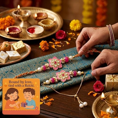 Image of SAUDEEP INDIA Decorative Fridge Magnet for Refrigerator Decor | Free Couple Rakhi Set for Bhaiya Bhabhi | Raksha Bandhan Gift Combo | Cotton Thread Rakhi Brother(Pink)