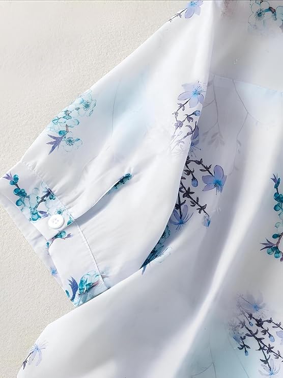 Image of Gufrina Women Floral Printed Shirt Short Sleeve Button Down Top | Casual Summer Blouse Lightweight Soft Fabric Regular Fit Stylish Top