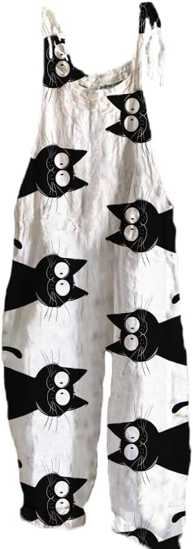 MARSVOVO Womens Overalls Plus Size Loose Fit Animal Print Sleeveless Jumpsuit Wide Leg Romper Casual Jumpsuits with Pockets