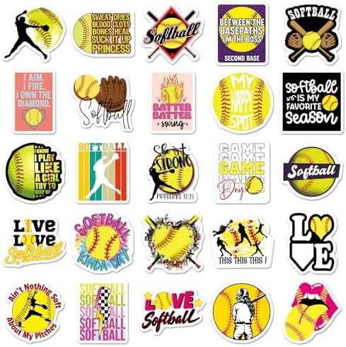 50 PCS Softball Stickers, Waterproof Vinyl Softball Sports Motivational Decals for Laptop, Luggage, Skateboard, Phone, Fridge, Trendy Stickers for Teens, Adults, Boys and Girls(Softball) — view 6