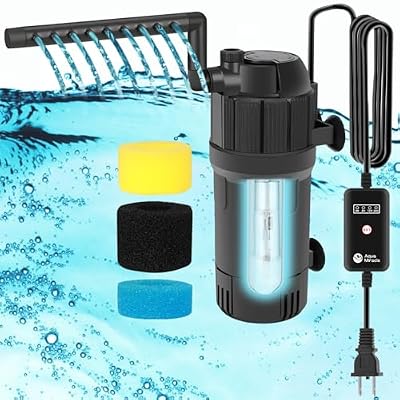 AquaMiracle Aquarium Filter for Green Water, U-V Fish Tank Filter Pump with Timer (4/8/12/24 Hrs), Dual Mode (Aeration/Rainfall) Fish Filter for 10-40 Gallon Tanks, Flow Rate and Direction Adjustable