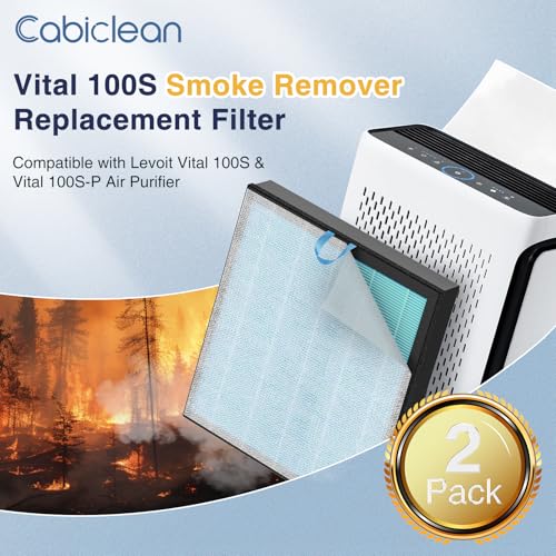 Image of Vital 100S-P Smoke Remover Replacement Filter Compatible with LEVOIT Vital 100S and 100S-P Air Purifier, 4-in-1 Smoke Remover Filter for Vital 100S-RF-SR, 2 Pack, Blue