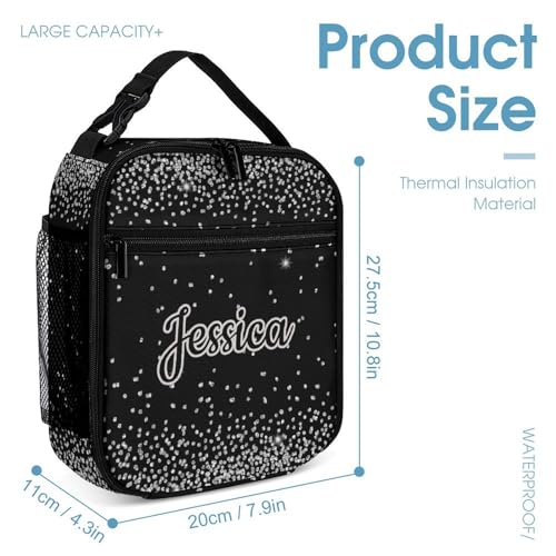 Sparkle Bling Silver Print Custom Backpack with Name Personalized School Backpacks for Girls Boys Bookbag with Lunch Box Pencil Case Back to School Gift4