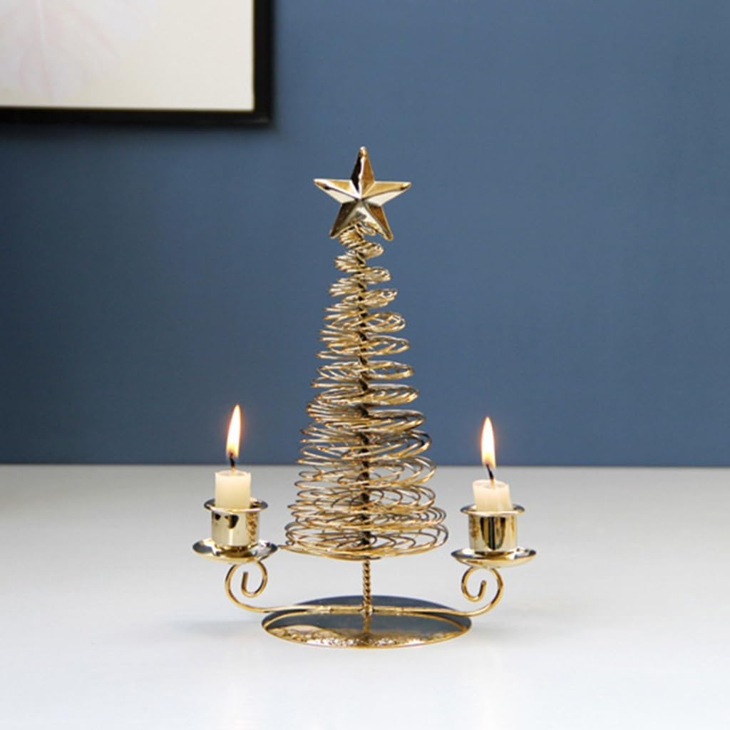 Antique Christmas Tree Shape Metal Candle Holders Set of 3 Seasonal Decoration