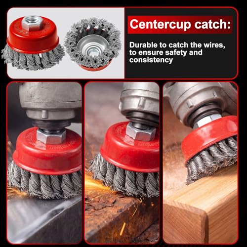 Image of Tioncy 12 Pack Wire Wheel for Angle Grinder, for 4-1 /2 inch Angle Grinder with 5 /8 inch-11 Arbor, Heavy Duty Carbon Brushes for Rust Removal Heavy Cleaning Polishing(Red,Knotted Wire Cup Brush)