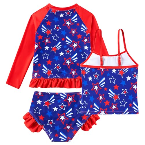 Image of BFUSTYLE Girls Swimsuit 3 Pieces Rash Guard Kids Long Sleeves Bathing Suit 3-8 Years Sun Proction Swimwear Tankini
