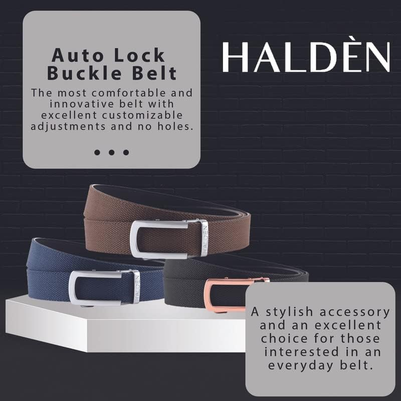 Image of HALDEN Canvas Leather Belt For Men with Magnetic Auto Lock Buckle, Adjustable Strap, Fits Up to 44 inch Waist, Stylish & Durable Belt for Daily Wear