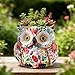 Owl Planter, Owl Succulent Pots, Funny Plant Pots Indoor/Outdoor, Decorative Garden Flower Pot, Cute Small Planters for office Home Decor, Unique Statue Figurine Gifts for Women Mother Teacher Red