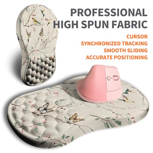 Image of Ergonomic Joint Wrist Support Mouse Pad with Memory Foam Cushion Massage Bump, Carpal Tunnel Pain Relief Mousepad Slope Design for Wrist Rest, 11.8x7.9 in, Butterfly Hummingbird