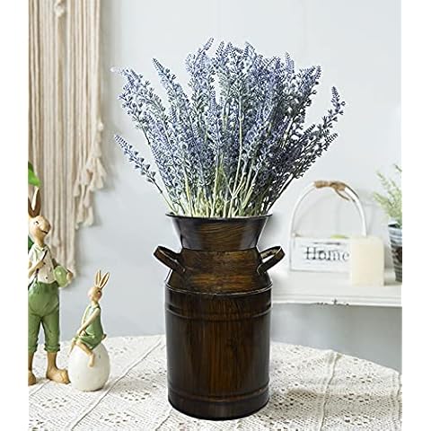 JSY-UP Brown Black Shabby Chic Milk Can Galvanized Vase Metal Jug French Country Rustic Bucket Decorative Farmhouse Decor Cover