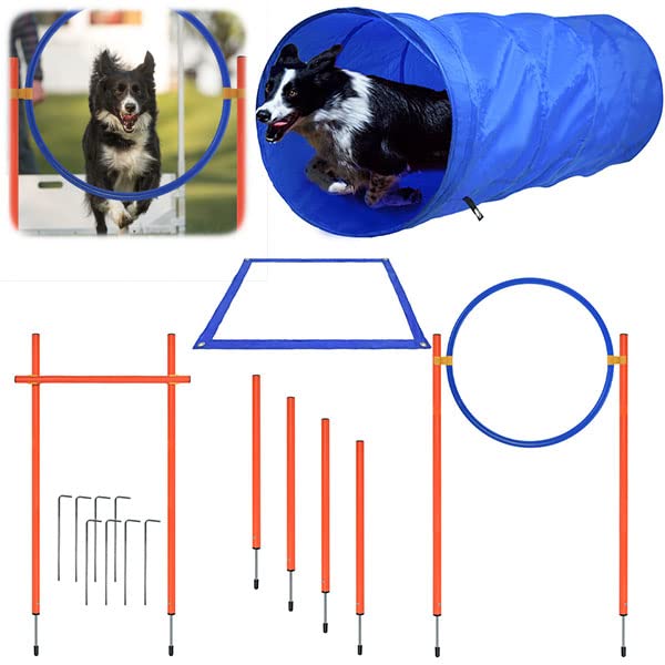 YUENFONG Túnel para Perros, Juego de Equipo de Agilidad para Perros, Kit de Entrenamiento para Mascotas con Túnel para Perros, con Barra de Salto de Altura, con Bolsa de Transporte Incluida