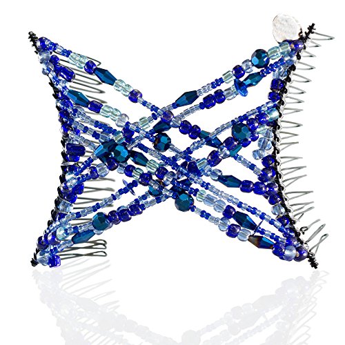 Original Non-Slip Hair Clip for Fine, Thin, Short & Straight Hair - Crystal Blue Double Comb for Easy Comfy Updo Styles Holds Snug (Medium Decorative Adjustable)