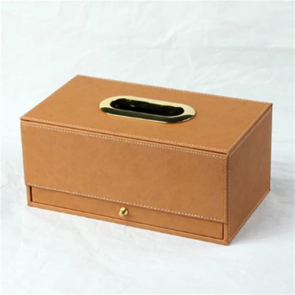 GTHTUHFD Household Rectangular Drawer Tissue Box Hotel Multifunctional Living Room Leather Storage Paper Box,Khaki-240 * 140 * 108MM