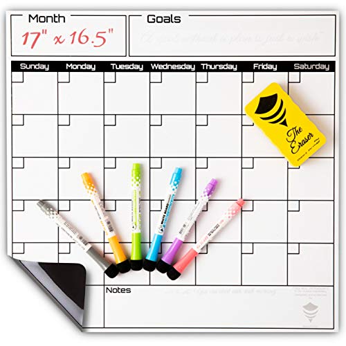 Dry Erase Calendar Set-Monthly Fridge Calendar Whiteboard-Large Magnetic Calendar for Refrigerator-17x16.5 Fridge Whiteboard-Magnet Refrigerator Calendar-Magnetic Dry Erase Calendar by BeezArmor