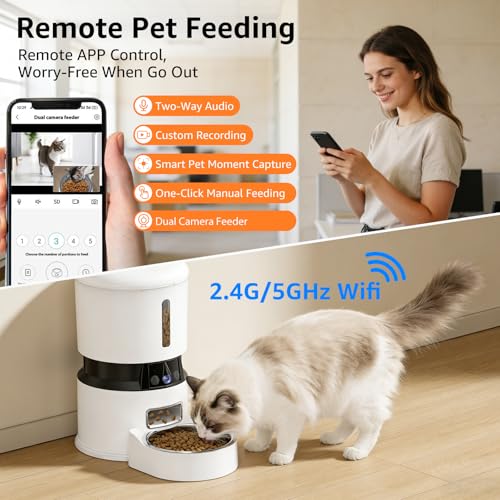 Automatic Cat Feeder with 2 Camera, 5G WiFi Cat Food Dispenser with Night Vision 2K 4MP, 2-Way Audio and App Control, Detachable for Clean, 4L Auto Pet Feeder for Cats and Small Dogs, White - Image 5