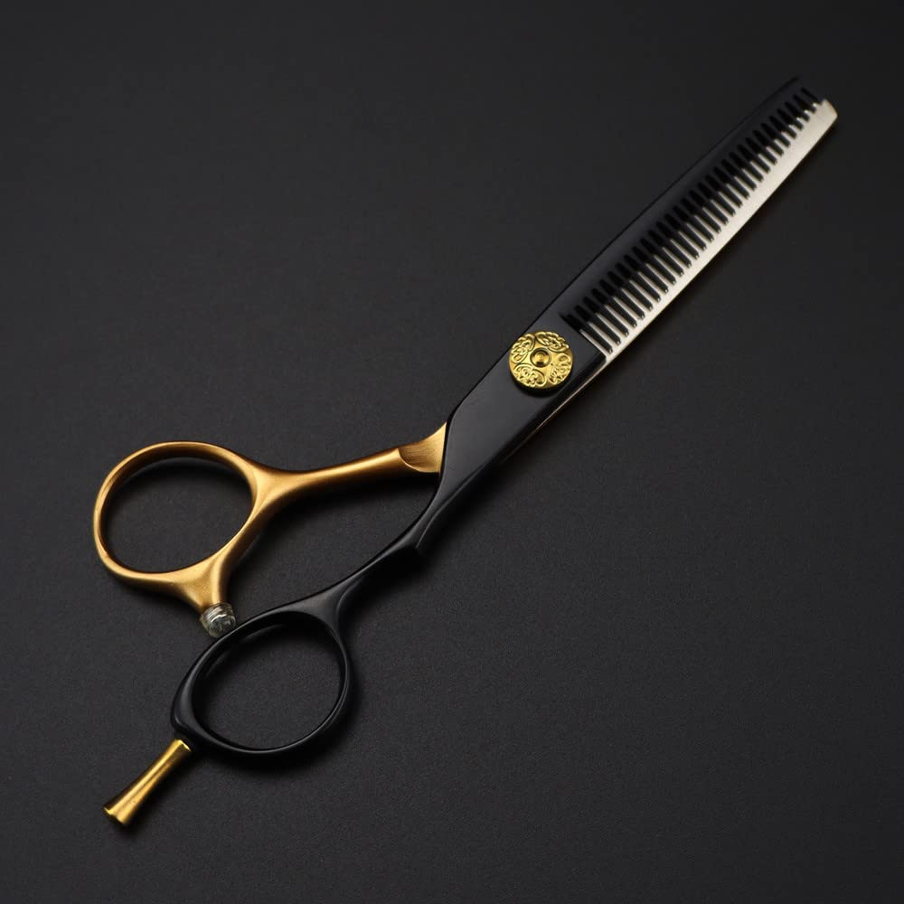 Haarschneideschere, 6 Zoll, Professioneller Jp 440C-Stahl, Schwarzgold, Haarschneideschere, Effilierschere, Friseurscheren-Set