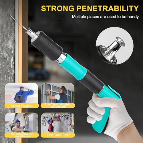 Image of SONEE Concrete Nail Gun Kit, 5 Speed Adjustable Manual Nail Gun for Concrete, Woodworking Decoration Nailer Gun, Wall Fastening Tool (Green)