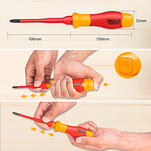 INGCO Jeu de Tournevis Isolés Interchangeable 12 Pièces, 1000V VDE Tournevis Ãlectricien, conformément à la certification GS HKISD1201 – Image 6