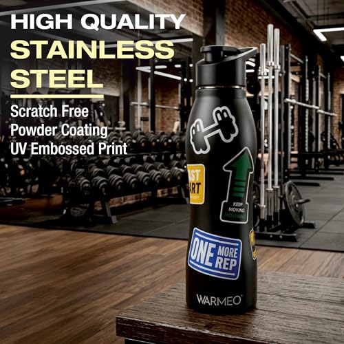 Image of WARMEO VIBE 1000 Stainless Steel Water Bottle 1000 ml | Gym Motivation 3D Embossed Design | Single Walled, ISI Certified I Leak Proof Lid, Rust Proof I For School, Office, Gym I Black