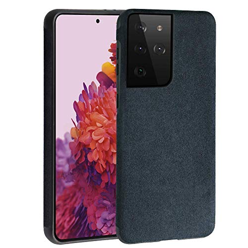 Arrivly Funda Protectora para Samsung S21 Ultra (6,8 Inch) Eco Piel de Ante Microfibra y Silicona Negra (Galaxy S21 Ultra) Cover