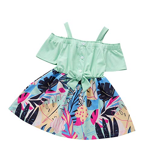 Baby Cute Summer Hawaii Strapless Bowknot Dress Girls Short Sleeve Floral Skirt Princess Bowknot Party Dress 1-6 Years