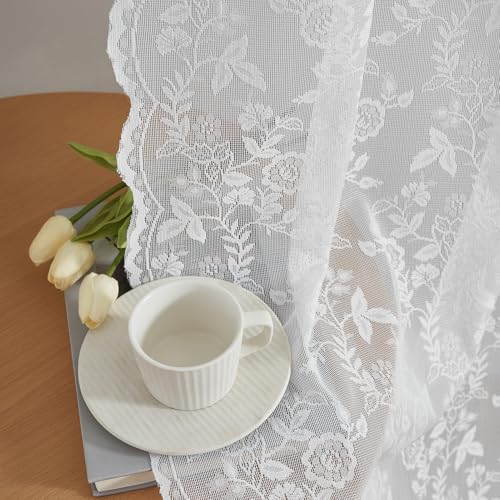 FINECITY Short Lace Curtains 36 Inch Length for Small Window, Rustic Leaf Floral...