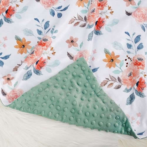 Image of BORITAR Baby Blankets Super Soft Plush Mink Fabric for Girls Boys, Elegant Multicolor Floral Receiving Blankets with Double Layer Dotted Backing for Newborn Toddler, 30 x 40 Inch