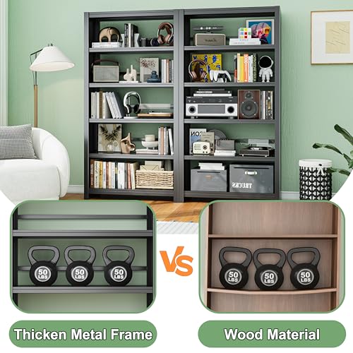 Image of 5 Tier AV Media Stand, 69.3 inch Tall Media Shelf Bookcase, Open Display Storage Shelves for CD Record Player, Stereo Receiver, AV Equipment, Black