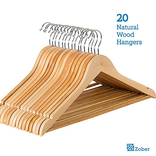 Zober Solid Wood Suit Hangers 20 Pack with Non Slip Bar and